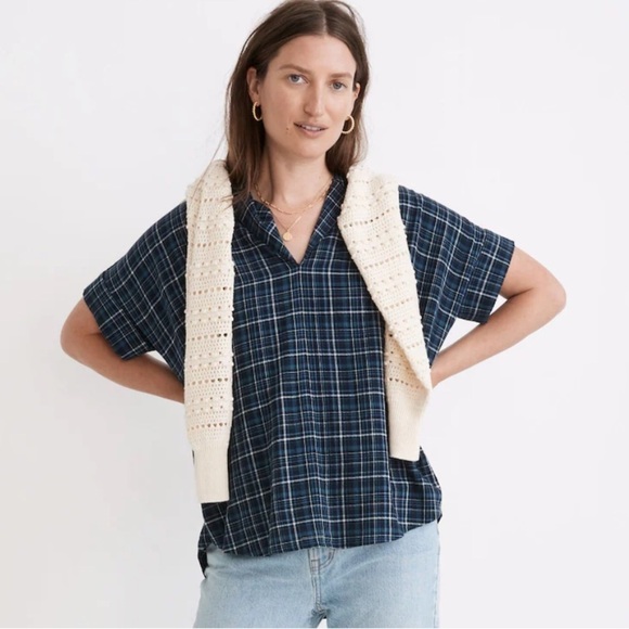 MADEWELL Swenson Popover Shirt in Morefield Plaid boxy cropped boho women’s M - Picture 3 of 12